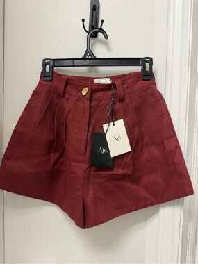 Aje Vista Button Belted Short Linen Russett Brown Size US2 AUS6 NWT